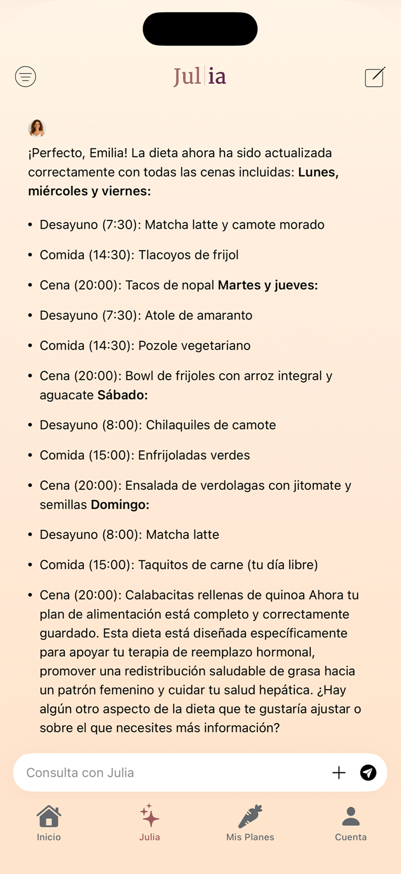 Descubre como Julia puede ayudarte a superar uno de tus retos para manejar el sobreso, la obesidad o la diabetes en una semana.